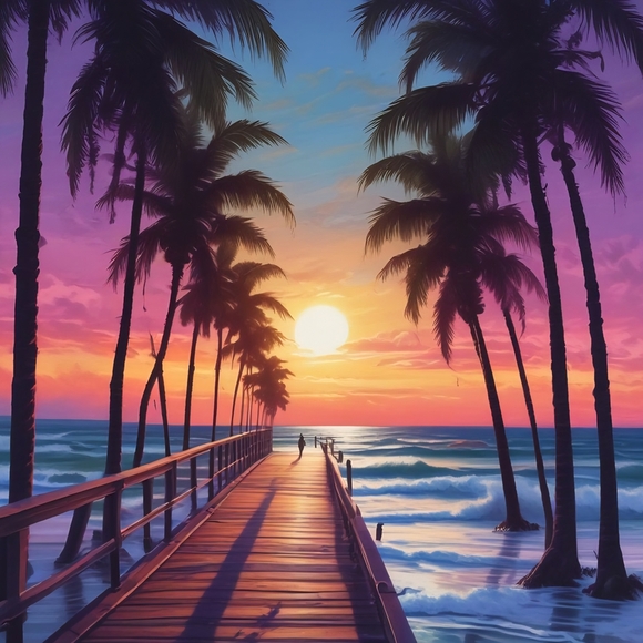 Sunset Beach Walkway Print - Picture 1 of 1